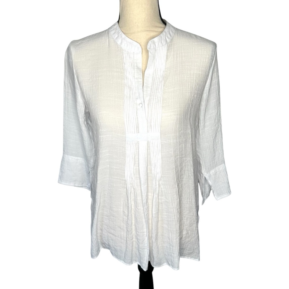 COUNTERPARTS Boho Peasant White Gauze Shirt Women's Small Flowy Semi Sheer